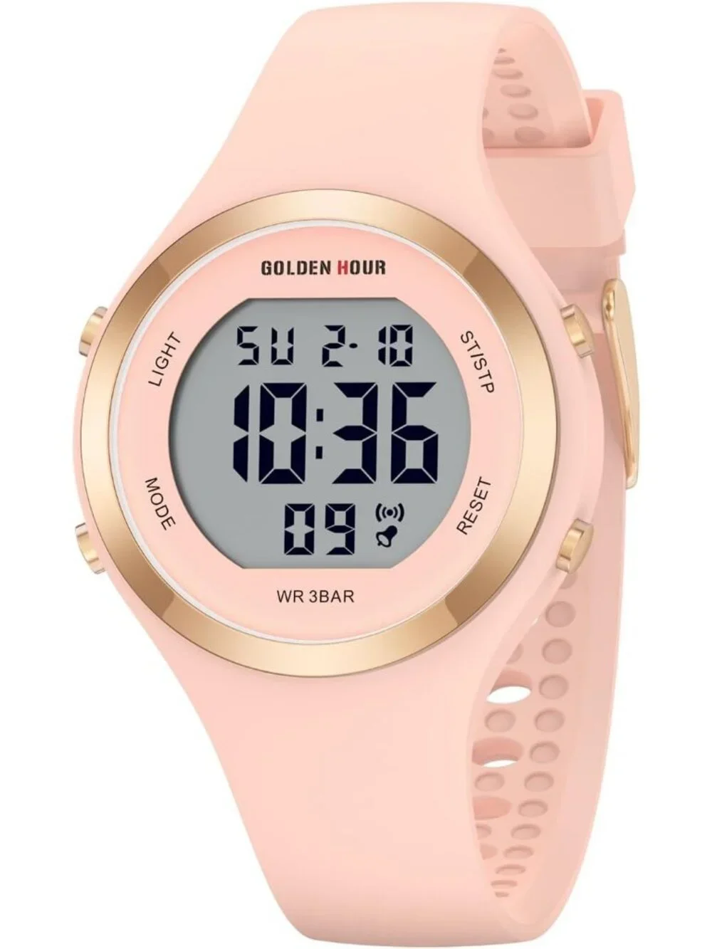 Women's Champagne Waterproof Sport Digital Chronograph Silicone Strap Watches